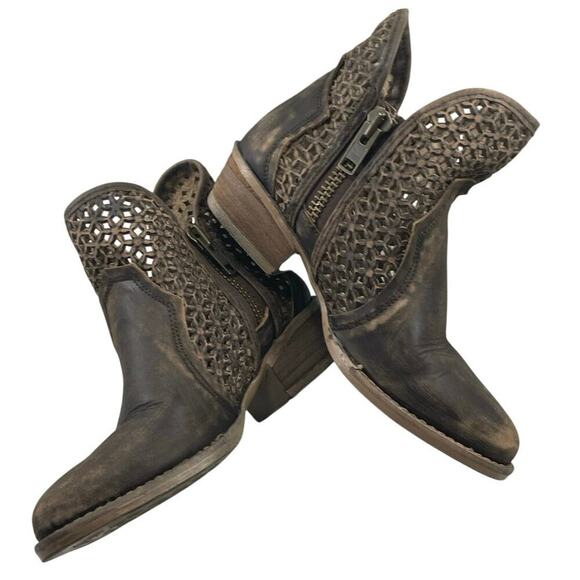 CIRCLE G BOOTS SHORT WESTERN CUTOUT SHORTIE DISTRESSED DOUBLE ZIPPERS SZ 8 Q5019 - Picture 11 of 16